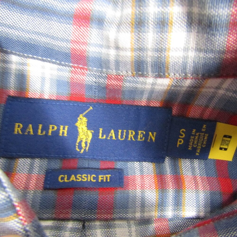 Ralph Lauren Mens Small Blue Red Plaid Button Down Dress Shirt Logo Classic Fit - Picture 2 of 5